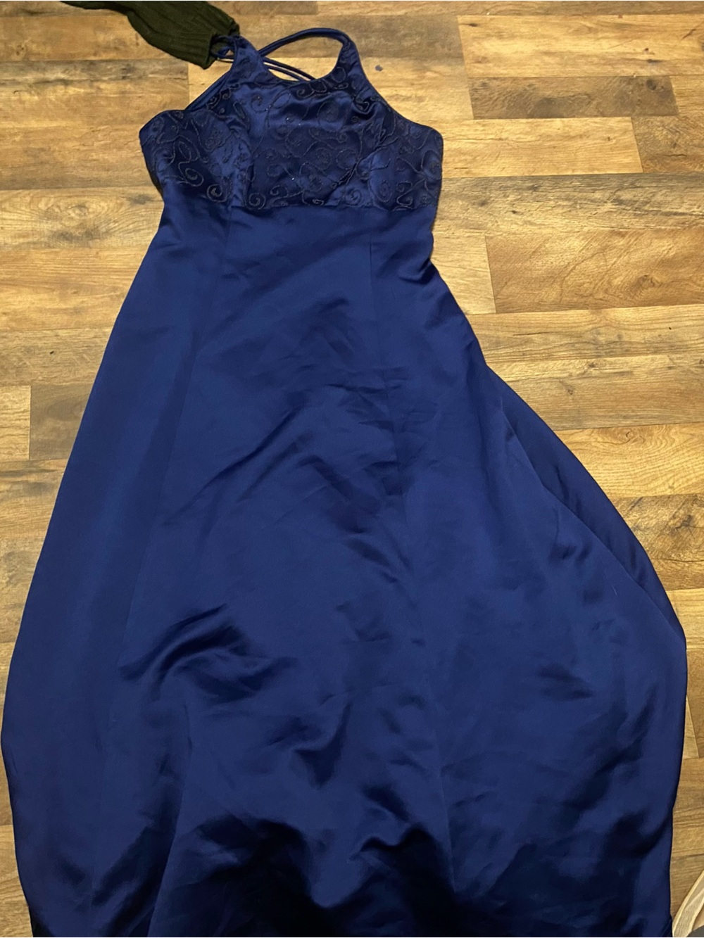 Giorgio Fiorelli Navy Satin Prom Gown with Lace Bodice